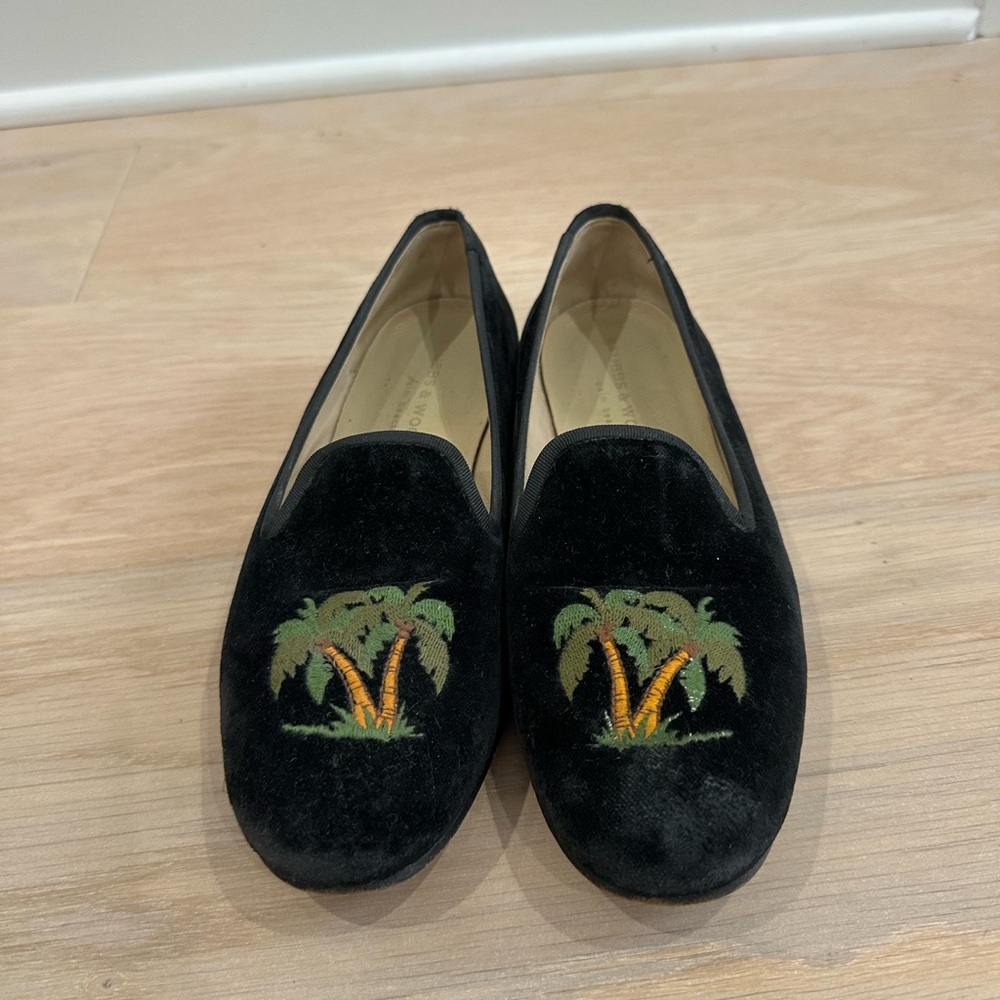 Stubbs & Wootten Black Embroidered Palm Tree Loafers